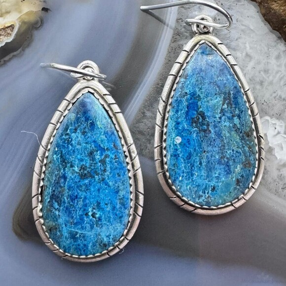 Sterling Southwestern Style Teardrop Shattuckite Dangle Earrings For Women #2 - Picture 6 of 10